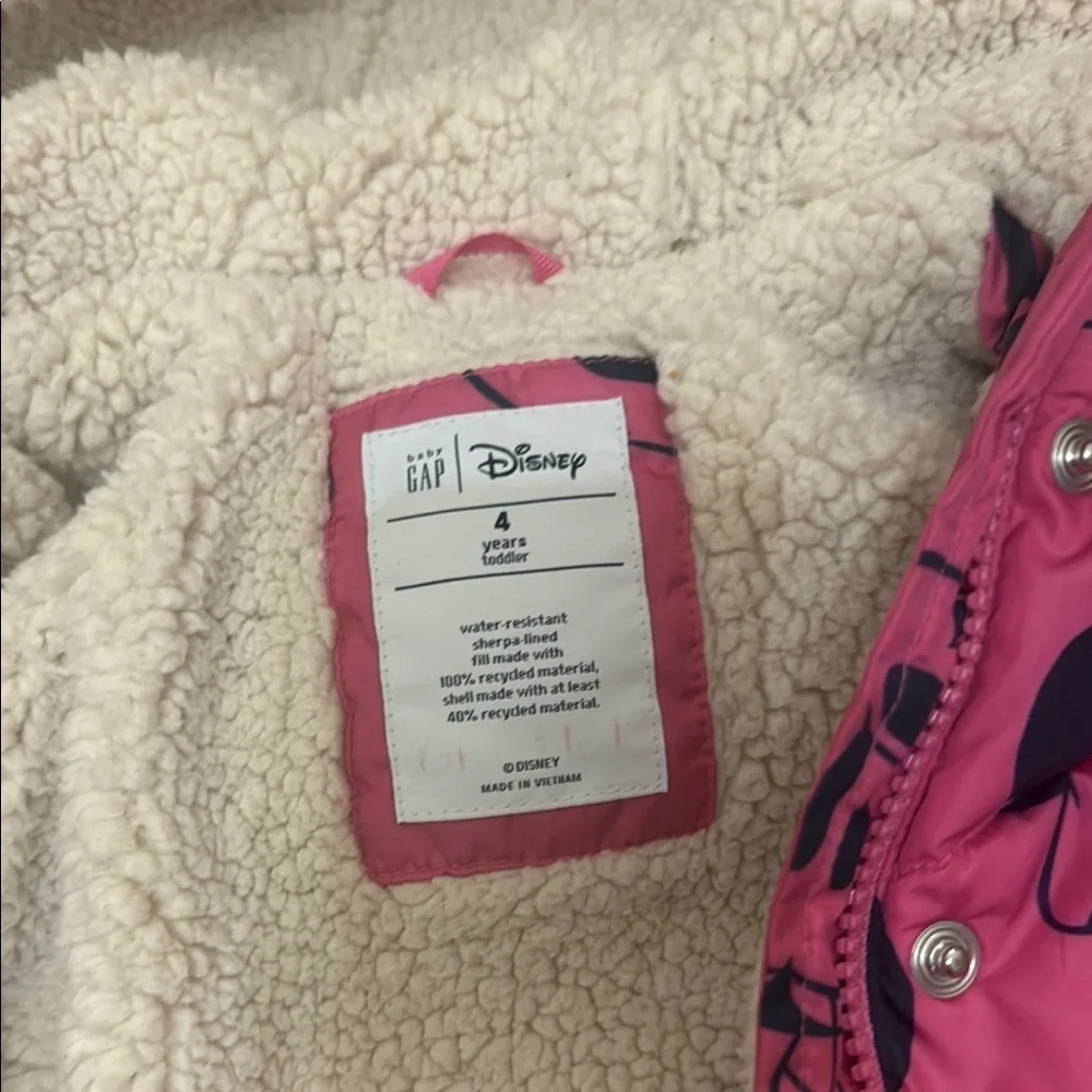GAP Pink and Black Puffer Jacket with Mickey Mouse Print